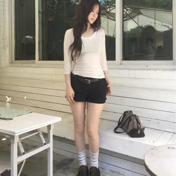 [BUNJANG] Ourcabinet Layered 7-Minute Sleeve T-Shirt / (Ourcabinet) 아워캐비넷 7부 레이어드 티