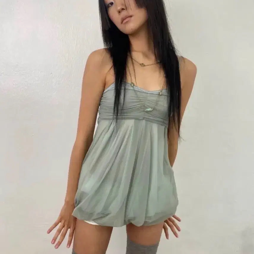 [BUNJANG] Rouge Sleepover Mesh Fluff Mini Top Sage Mint / 루즈슬립오버 매쉬플러프 미니 탑 세이지 민트