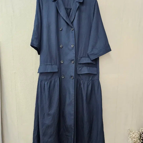 [BUNJANG] Linen Double-Button Long Dress (Size 66-77) / 린넨 더블버튼 롱원피스 66~77