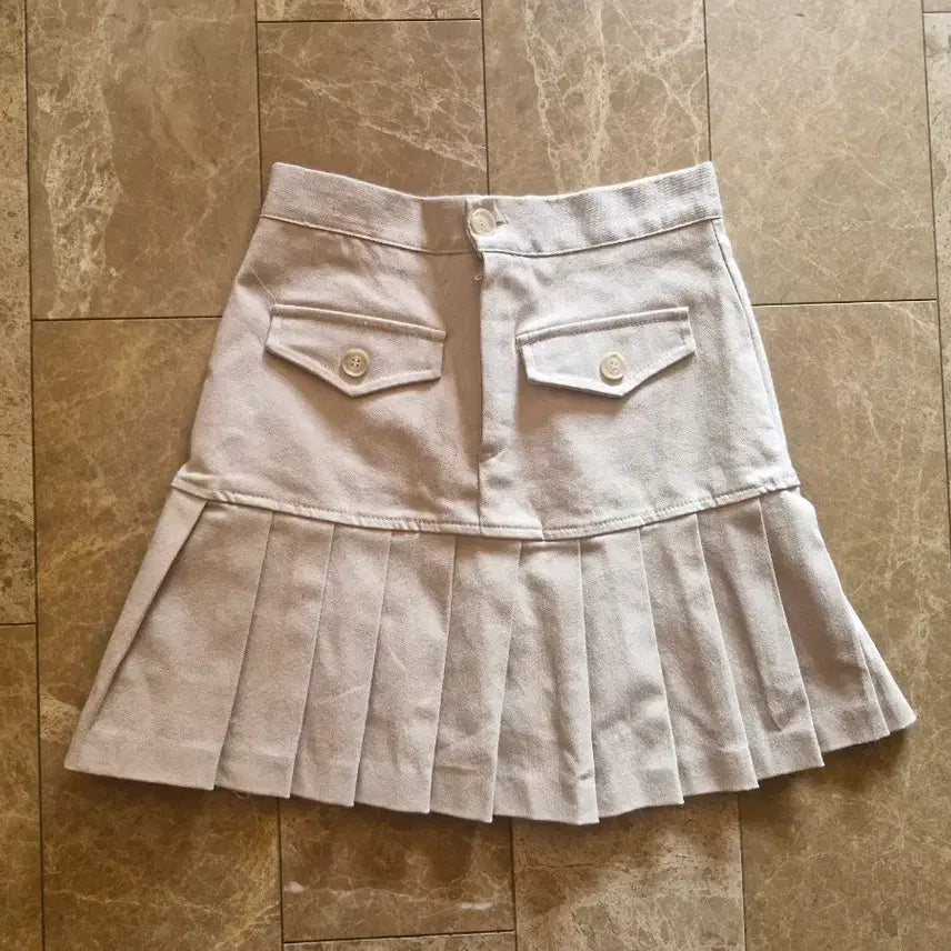 [BUNJANG] Button Pocket Pleated Skirt / 버튼 포켓 밴딩 주름 베이지 단추 플리츠 스커트 치마바지