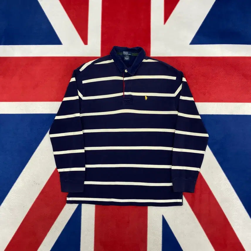 [BUNJANG] Polo Striped Collar Long Sleeve Shirt / 폴로 단가라 카라 롱슬리브 실측 S - M