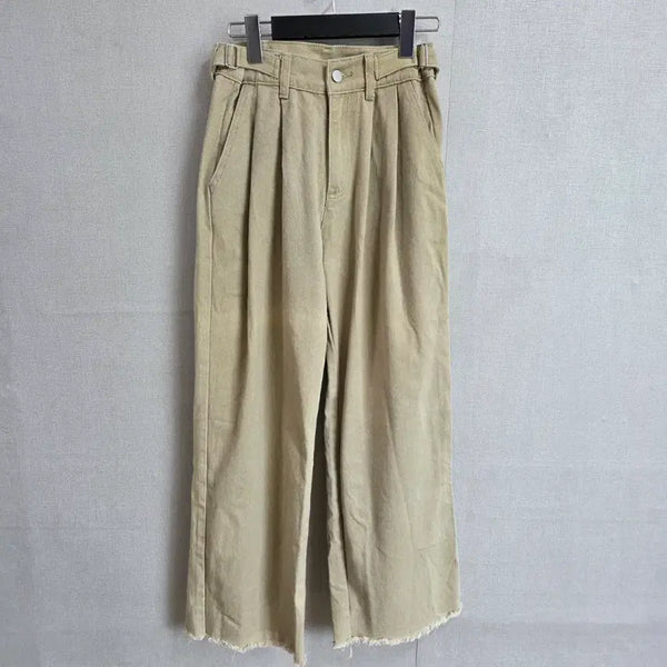[BUNJANG] Women's Beige Denim Wide Pintuck Pants S JJ3540 / 여성 베이지 데님 와이드 핀턱 팬츠 S JJ3540