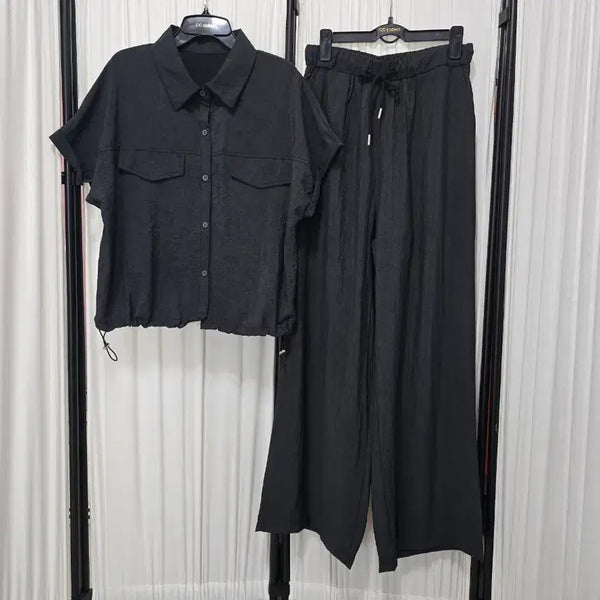 [BUNJANG] String Wide Pants Two-Piece Set-up, New / 스트링 와이드팬츠 투피스 세트 셋업 새상품