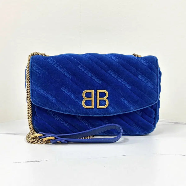 [BUNJANG] Balenciaga BB Logo Velvet Chain Shoulder Bag / 발렌시아가 BB로고 벨벳 체인 숄더백 (526682)