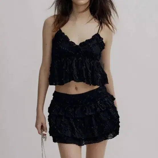 [BUNJANG] 3Times Logi Top Skirt Set Black / 쓰리타임즈 로지 탑 스커트 세트 블랙