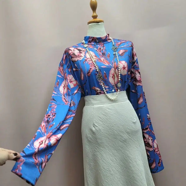 [BUNJANG] ZARA Flower Mock Neck T-Shirt L / 자라 플라워 반목 티셔츠