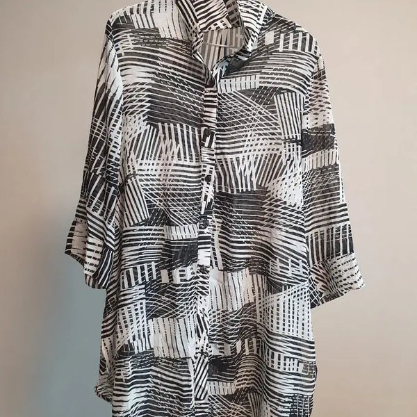 [BUNJANG] Black & White Pattern Women's Shirt XXL / (새상품)블랙앤화이트 여성 패턴 셔츠 XXL