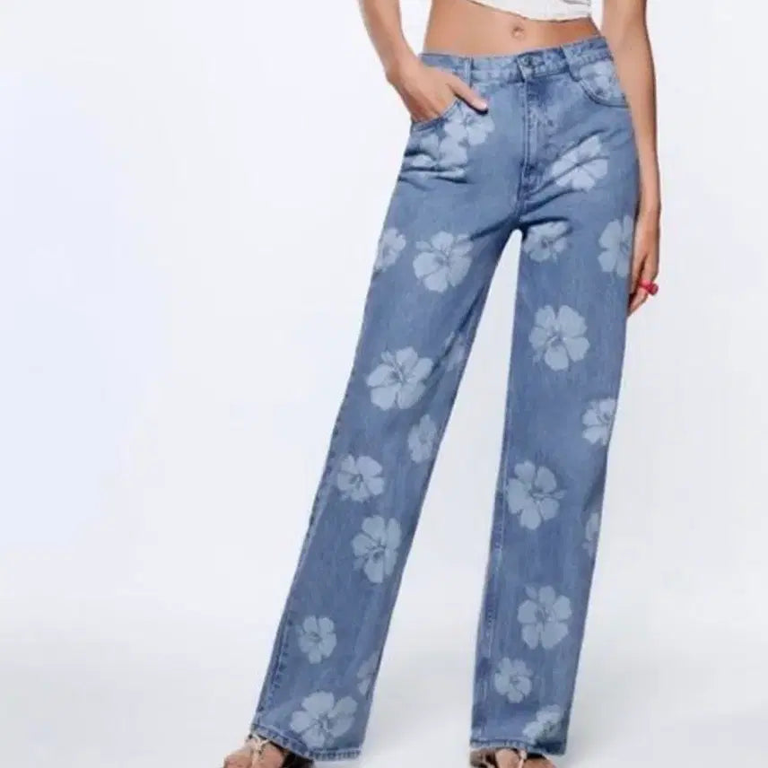 [BUNJANG] Zara Floral Jeans Blue 34 / 새상품 자라 플로럴 진 34 청바지