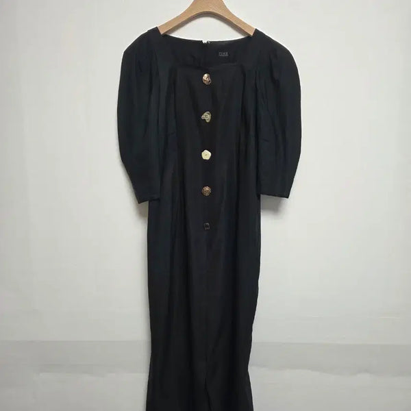[BUNJANG] TIME POST MODERN Button Detail Square Neck Long Dress Black (S) / 한섬 타임 버튼 장식 스퀘어넥 롱원피스 블랙(S) 260820_3