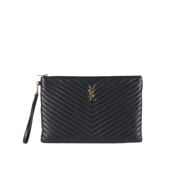 [BUNJANG] Saint Laurent Monogram Matelassé Gold Large Strap Clutch 440222 / [중고명품다올] 생로랑 모노그램 마틀라세 금장 라지 스트랩 클러치 440222