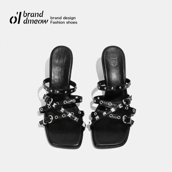 [BUNJANG] Punk Rivet Strap Sandals Slippers / 펑크 리벳 스트랩 샌들 슬리퍼
