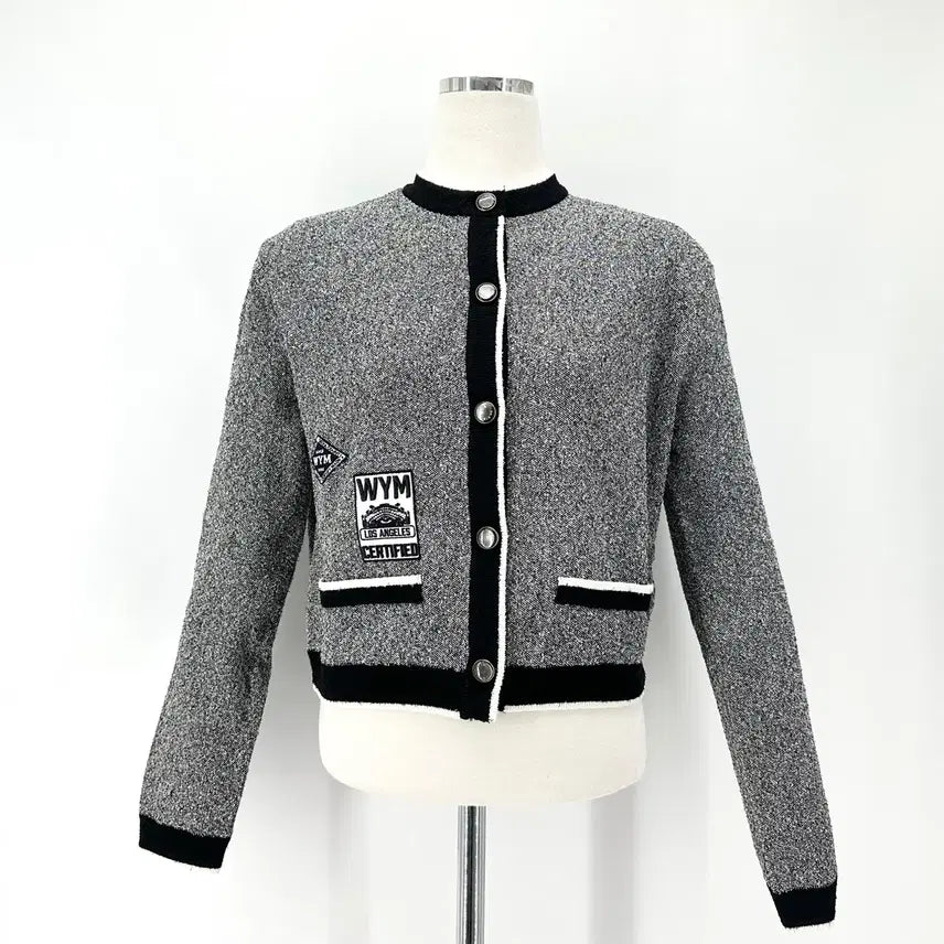 [BUNJANG] Wooyoungmi Women's Black Round Neck Patch Cardigan / [백화점구매] 신품 우영미 여성 블랙 라운드넥 패치 가디건