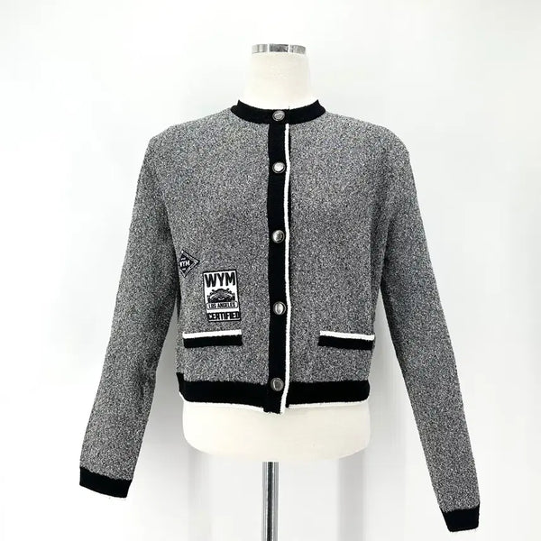 [BUNJANG] Wooyoungmi Women's Black Round Neck Patch Cardigan / [백화점구매] 신품 우영미 여성 블랙 라운드넥 패치 가디건