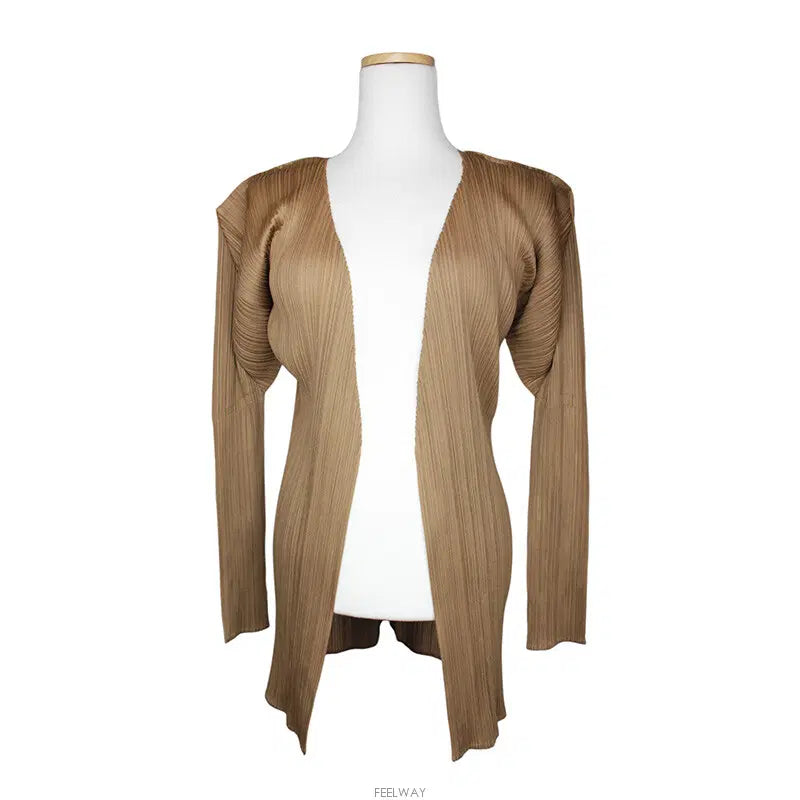 [BUNJANG] Pleats Please Issey Miyake Camel Pleated Open Cardigan Size 4 / 플리츠플리즈 카멜 주름 오픈형 가디건 4