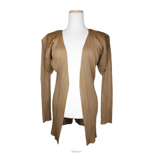 [BUNJANG] Pleats Please Issey Miyake Camel Pleated Open Cardigan Size 4 / 플리츠플리즈 카멜 주름 오픈형 가디건 4