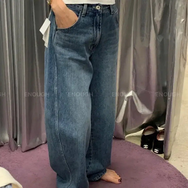 [BUNJANG] Brunch Curved Denim Jeans (Dark Blue, Size S) / 브런치 커브드 데님 진청 S