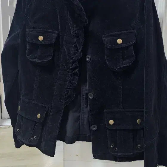 [BUNJANG] Black Velvet Corduroy Frill Jacket / 블랙 벨벳 잔 코듀로이 프릴 자켓