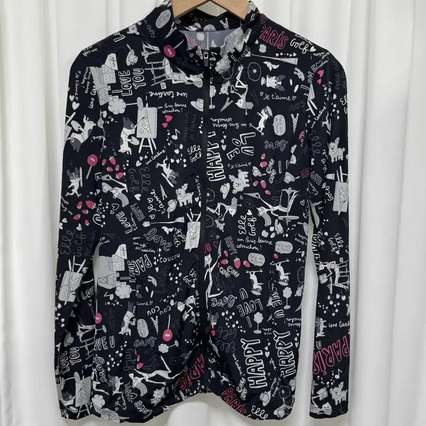 [BUNJANG] ELLE Golf Black Pattern Zip-Up Jacket Size 90 / ELLE 엘르골프 블랙 패턴 집업 90