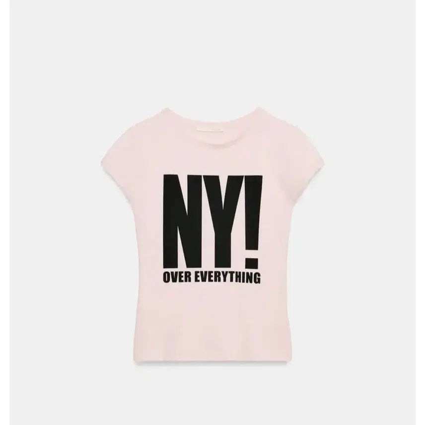 [BUNJANG] Zara Text Short Sleeve T-Shirt Pink L / 자라 텍스트 반소매 핑크 L