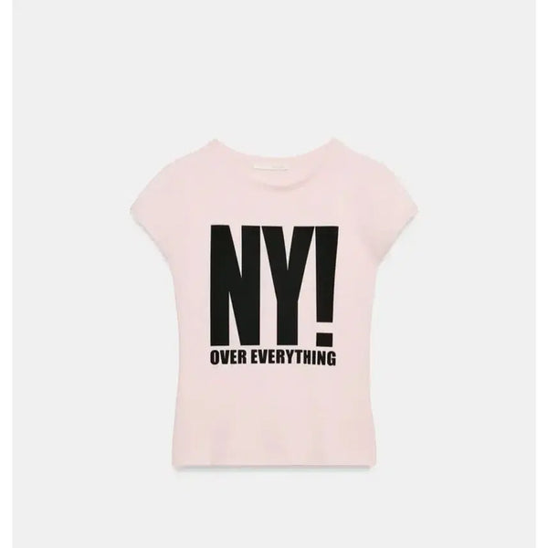 [BUNJANG] Zara Text Short Sleeve T-Shirt Pink L / 자라 텍스트 반소매 핑크 L
