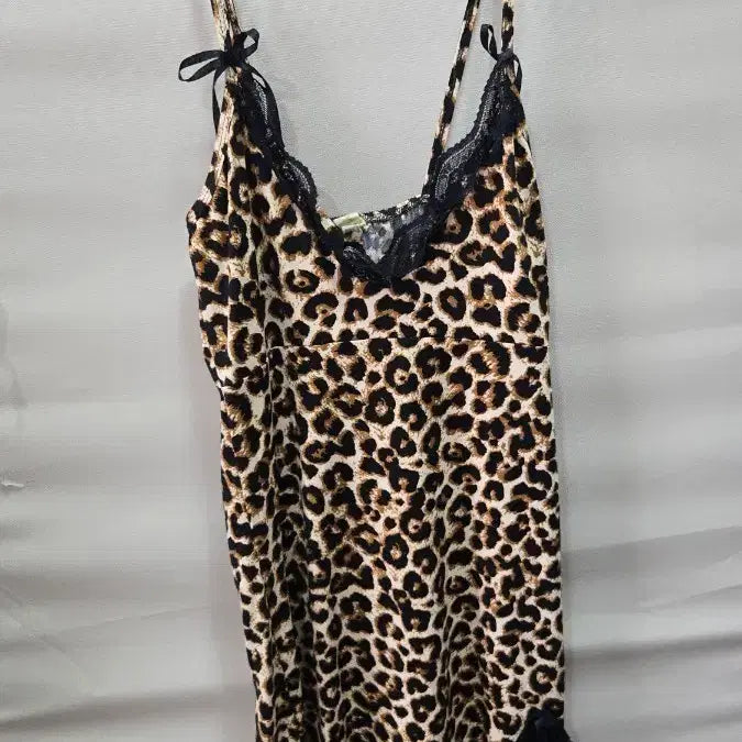 [BUNJANG] Leopard Print Lace Trim Slip Dress - Size 90 / 슬립90
