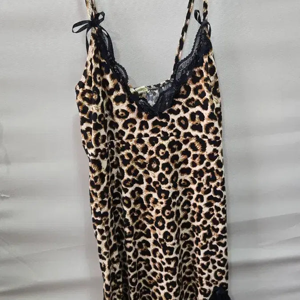 [BUNJANG] Leopard Print Lace Trim Slip Dress - Size 90 / 슬립90