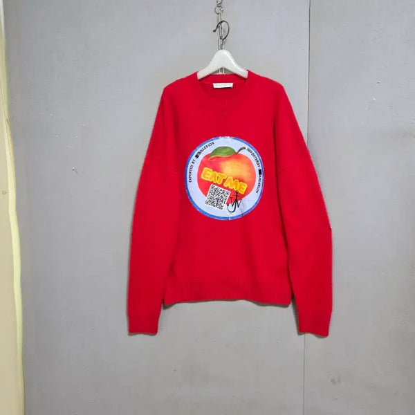[BUNJANG] JW Anderson Peach Graphic Wool Blend Knit Sweater (M) / JW앤더슨  복숭아그래픽 포근 양모 니트 M  n8061