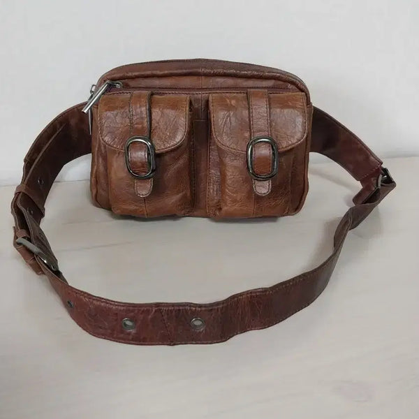 [BUNJANG] Brown Genuine Leather Waist Bag / 브라운 천연가죽 힙색 / 웨이스트백