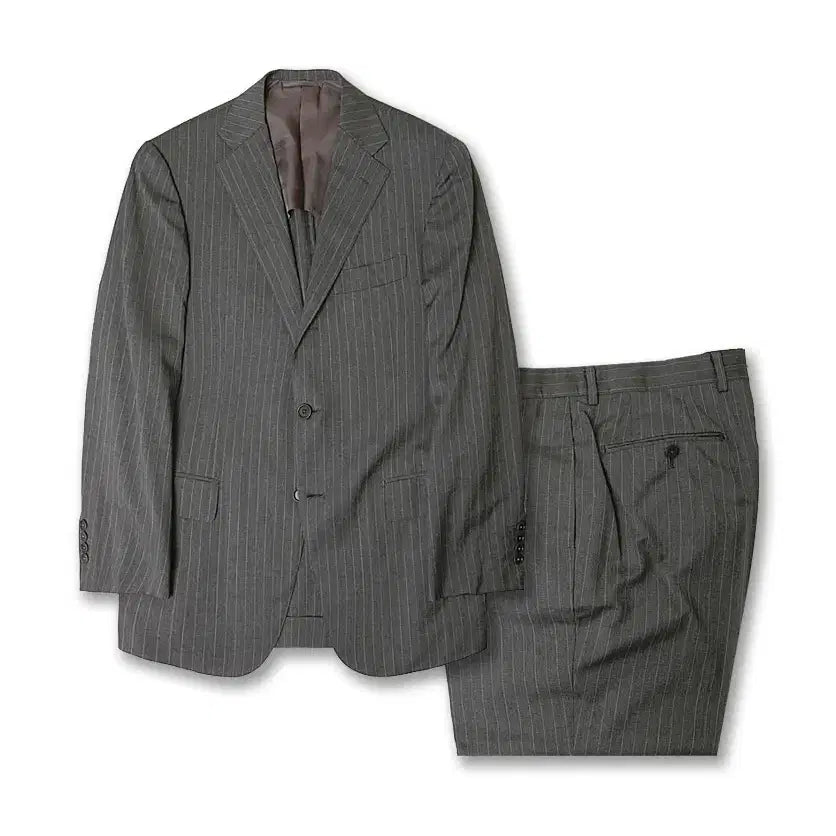 [BUNJANG] Beams F Mid Gray Striped Wool Classic Tailored Suit / 빔즈 에프 [Beams F] 미드 그레이 스트라이프 울 클래식 테일러드 수트
