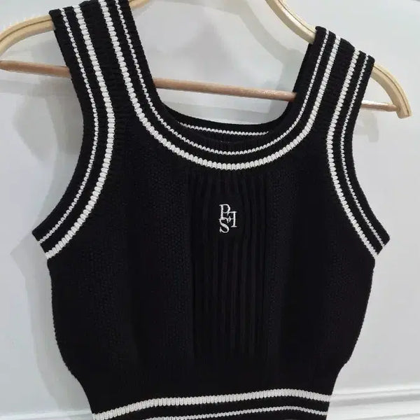 [BUNJANG] It MICHAA BSi Logo Knit Sleeveless Top / 잇미샤 BSi 로고 니트 민소매 탑
