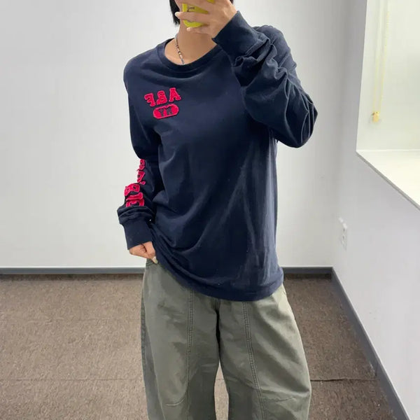 [BUNJANG] Abercrombie Side Logo Navy Long Sleeve / Abercrombie 아베크롬비 사이드 로고 네이비 롱슬리브