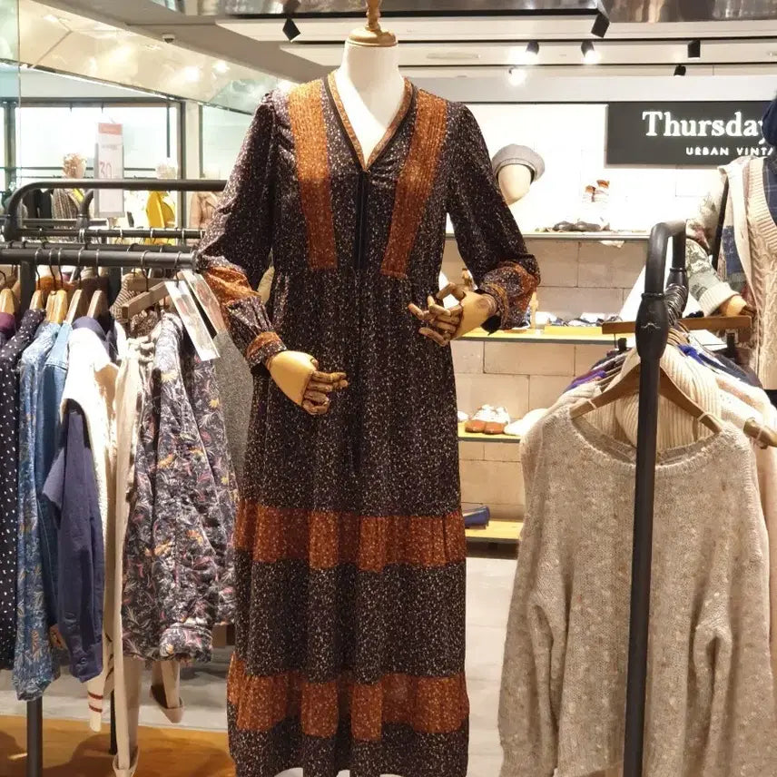 [BUNJANG] Thursday Island Autumn Floral Long Dress / 써스데이아일랜드 가을플로럴 롱 원피스