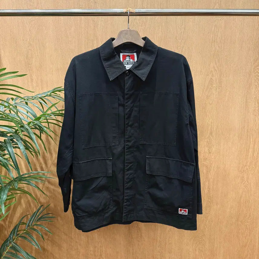 [BUNJANG] Ben Davis Workwear Utility Jacket Black Ripstop Hidden Button Logo Detail / 벤데이비스 워크웨어 유틸리티 자켓 히든 버튼 로고 립스탑 디테일 블랙