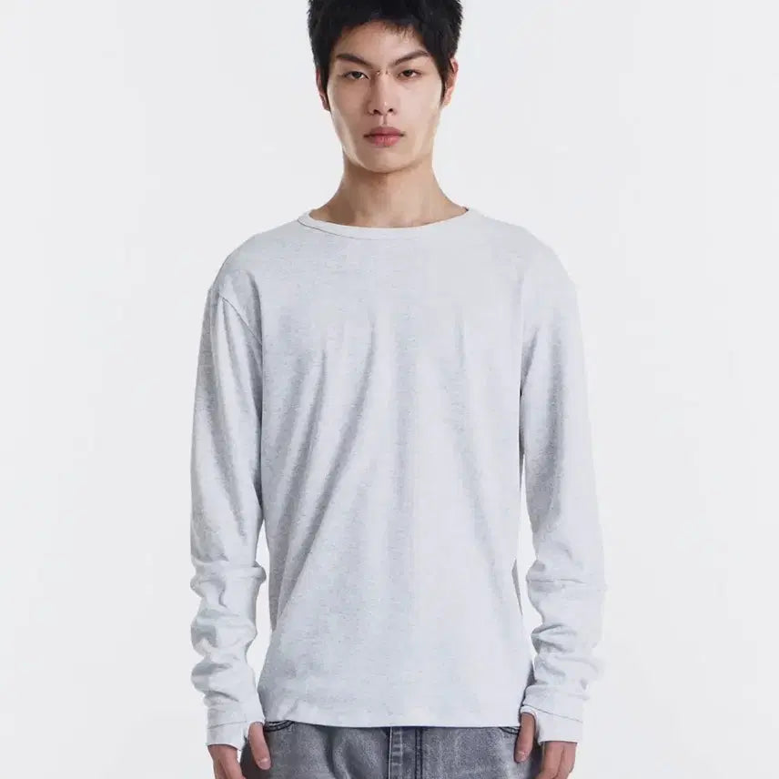 [BUNJANG] Gichul Melange Long Sleeve White T-Shirt / 기철 롱슬리브 멜란지 화이트