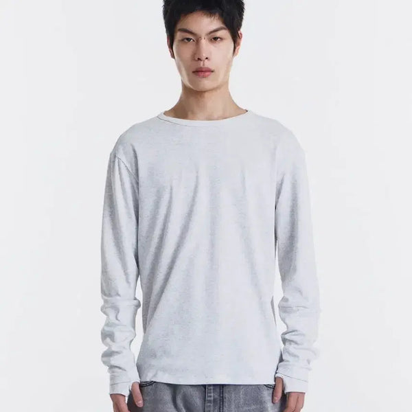 [BUNJANG] Gichul Melange Long Sleeve White T-Shirt / 기철 롱슬리브 멜란지 화이트