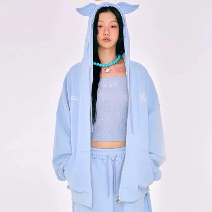 [BUNJANG] YEGG Wing Hoodie Zip-up Set-up Sky Blue / YEGG 예그 윙 날개 후드집업 skyblue 하늘색 셋업