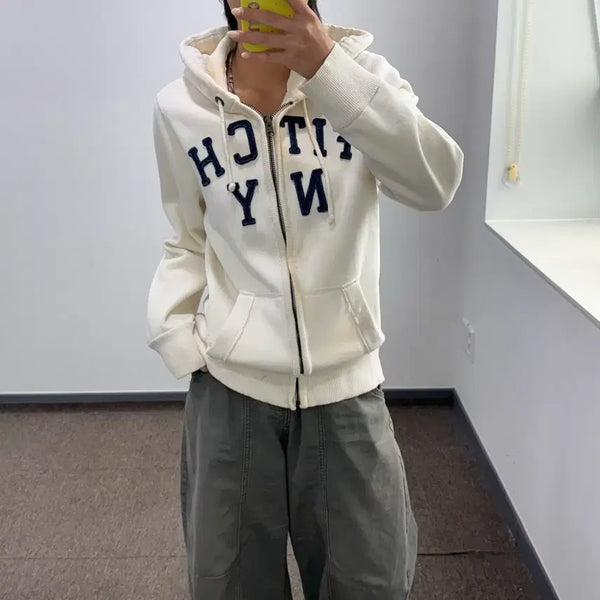 [BUNJANG] Abercrombie Ivory Hooded Zip-Up Jacket / Abercrombie 아베크롬비 아이보리 후드집업