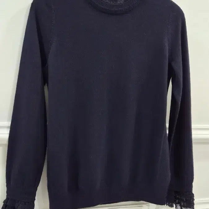 [BUNJANG] Ozs Eecond Navy Knit Lace Blouse / 오즈세컨  네이비 니트 레이스 블라우스