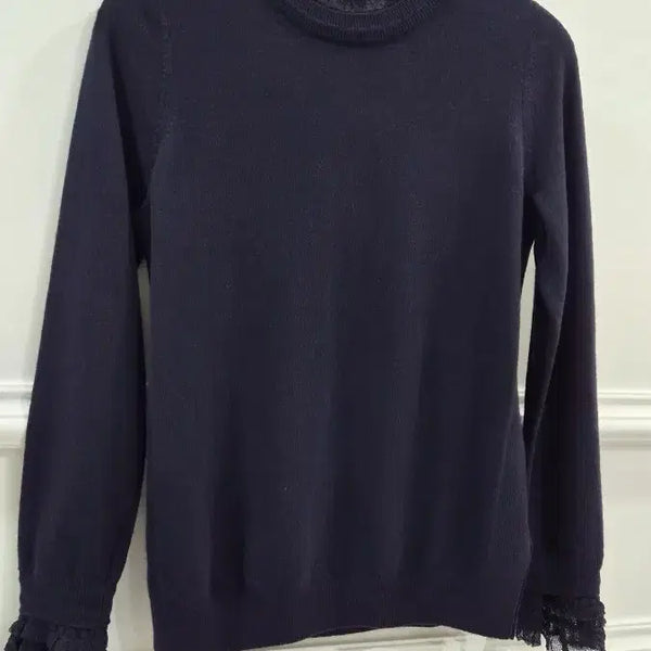 [BUNJANG] Ozs Eecond Navy Knit Lace Blouse / 오즈세컨  네이비 니트 레이스 블라우스