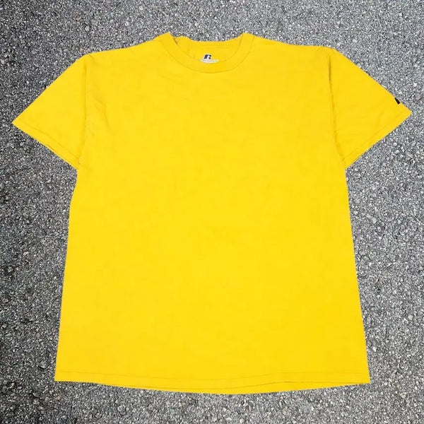 [BUNJANG] Russell Athletic Vintage Plain Yellow T-Shirt / 러셀 애슬레틱 Russell Athletic 빈티지 무지 옐로우 티셔츠
