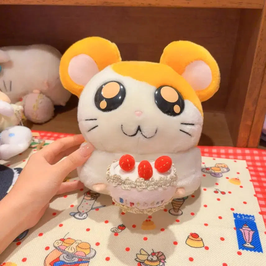 [BUNJANG] Vintage Hamtaro Strawberry Cake Dessert Plush Doll / 고전 방가방가 햄토리 햄스터 딸기 케이크 디저트 인형