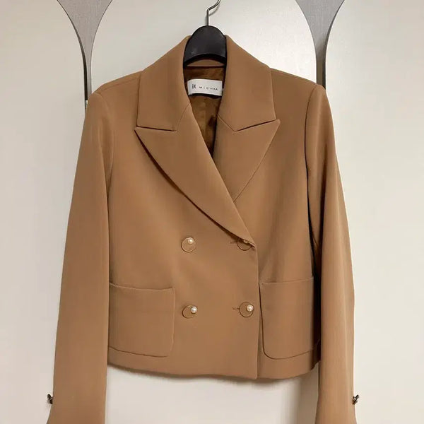 [BUNJANG] It Misha Double Button Crop Jacket Beige / 잇미샤 더블 버튼 크롭 자켓 베이지 55