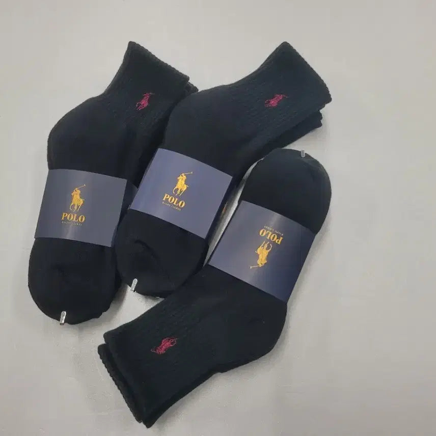 [BUNJANG] Polo Cushion Socks Black (9 Pairs) / 폴로 쿠션양말 블랙
