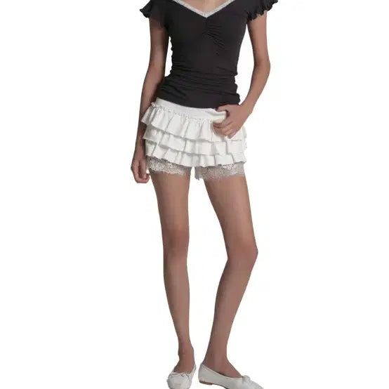 [BUNJANG] Clichere Ballerina Lace Layered Top Charcoal / 택o 새상품) 클리시어 발레리나 레이스 레이어드 탑 차콜