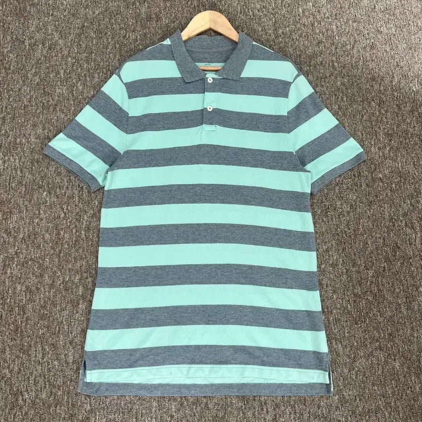 [BUNJANG] Gap Striped Short Sleeve Polo Shirt L Mint/Gray / Gap 스트라이프 반팔 카라티 L 민트/그레이
