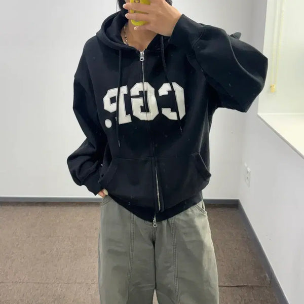 [BUNJANG] Codegraphy Ivory Logo Black Zip-Up Hoodie / Codegraphy 코드그라피 아이보리 로고 블랙 후드집업