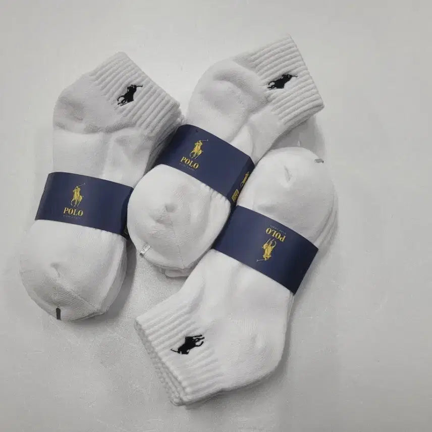 [BUNJANG] Polo Cushion Short Socks White (9 Pairs) / 폴로 쿠션 단목양말 화이트