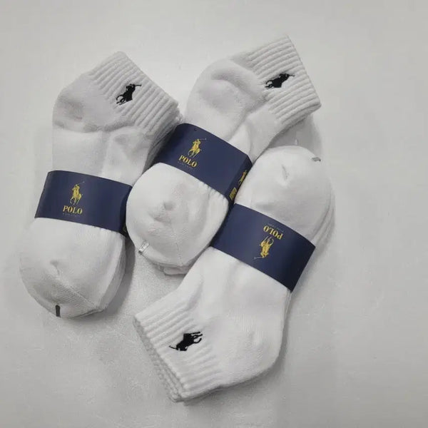 [BUNJANG] Polo Cushion Short Socks White (9 Pairs) / 폴로 쿠션 단목양말 화이트