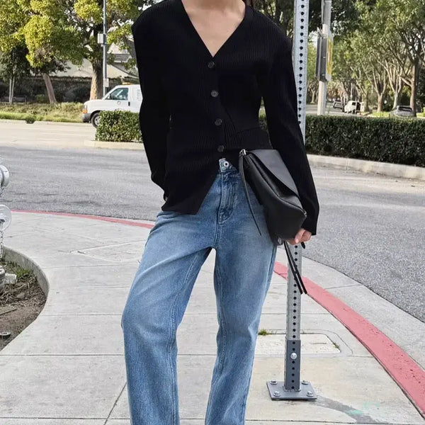 [BUNJANG] Orr Hourglass V-Neck Cardigan Black / 오르 orr 아워글래스 브이넥 가디건 블랙