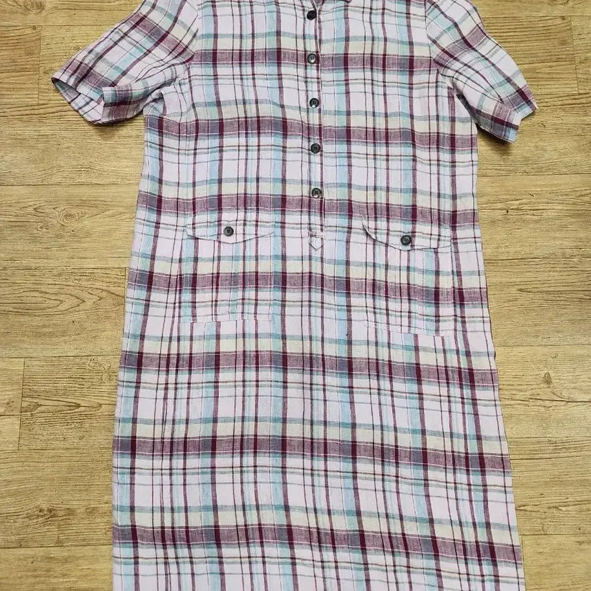 [BUNJANG] BCBG Plaid Linen Shirt Dress / BCBG마체크무늬 원피스